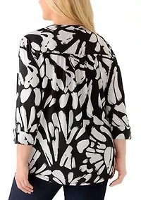 Plus Pleated Roll Tab Henley Top