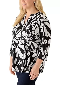 Plus Pleated Roll Tab Henley Top