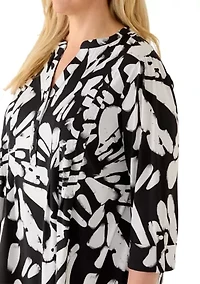 Plus Pleated Roll Tab Henley Top