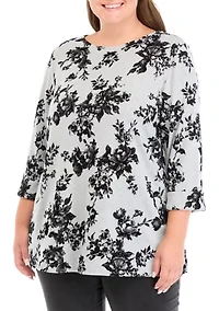 Plus Sized Flocked Printed Swing Knit Sweater