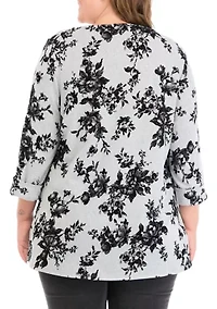 Plus Sized Flocked Printed Swing Knit Sweater