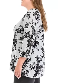 Plus Sized Flocked Printed Swing Knit Sweater