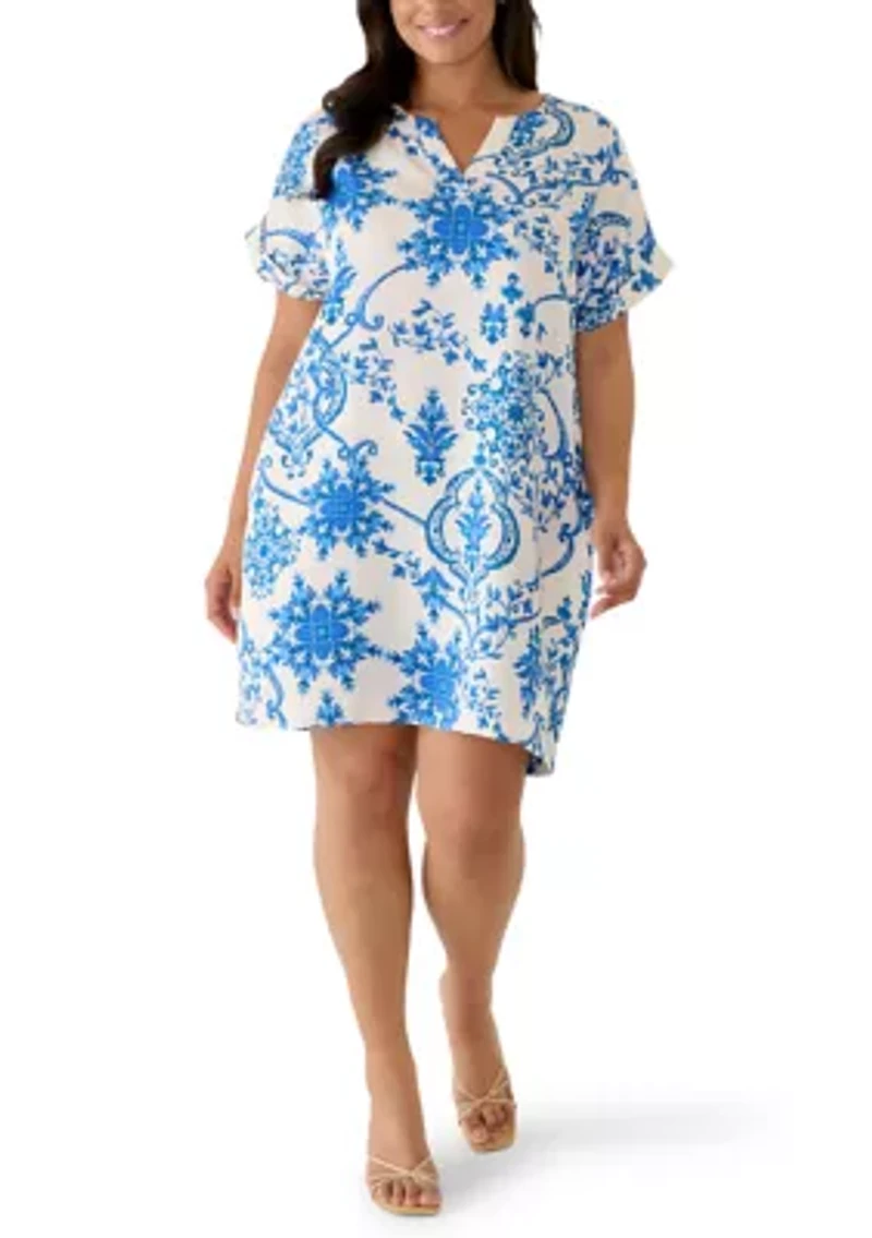Plus Short Dolman Sleeve Split Neck Dress