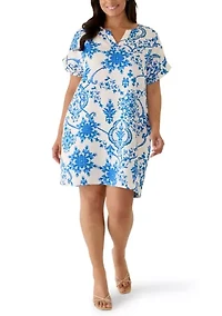 Plus Short Dolman Sleeve Split Neck Dress
