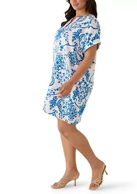 Plus Short Dolman Sleeve Split Neck Dress