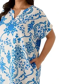 Plus Short Dolman Sleeve Split Neck Dress