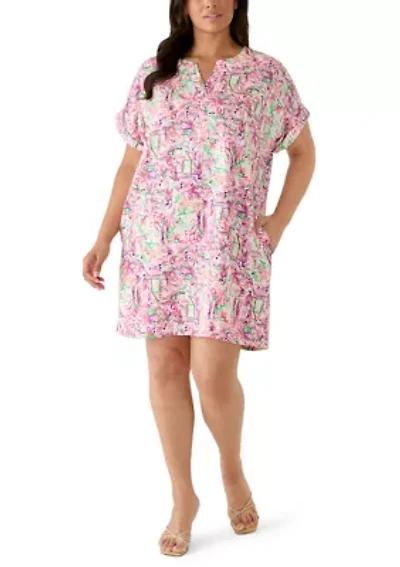 Plus Short Dolman Sleeve Split Neck Dress