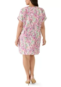 Plus Short Dolman Sleeve Split Neck Dress