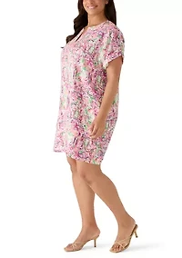Plus Short Dolman Sleeve Split Neck Dress