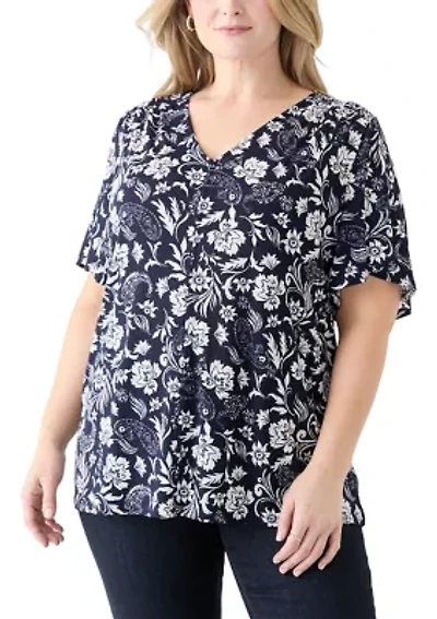 Plus Flutter Sleeve Button Front Top