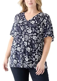 Plus Flutter Sleeve Button Front Top