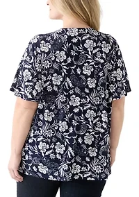 Plus Flutter Sleeve Button Front Top