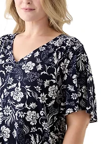 Plus Flutter Sleeve Button Front Top