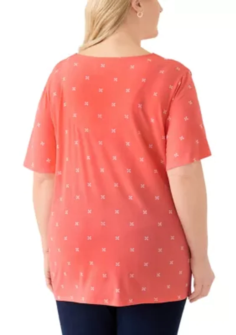 Plus Flutter Sleeve Button Front V-Neck Top