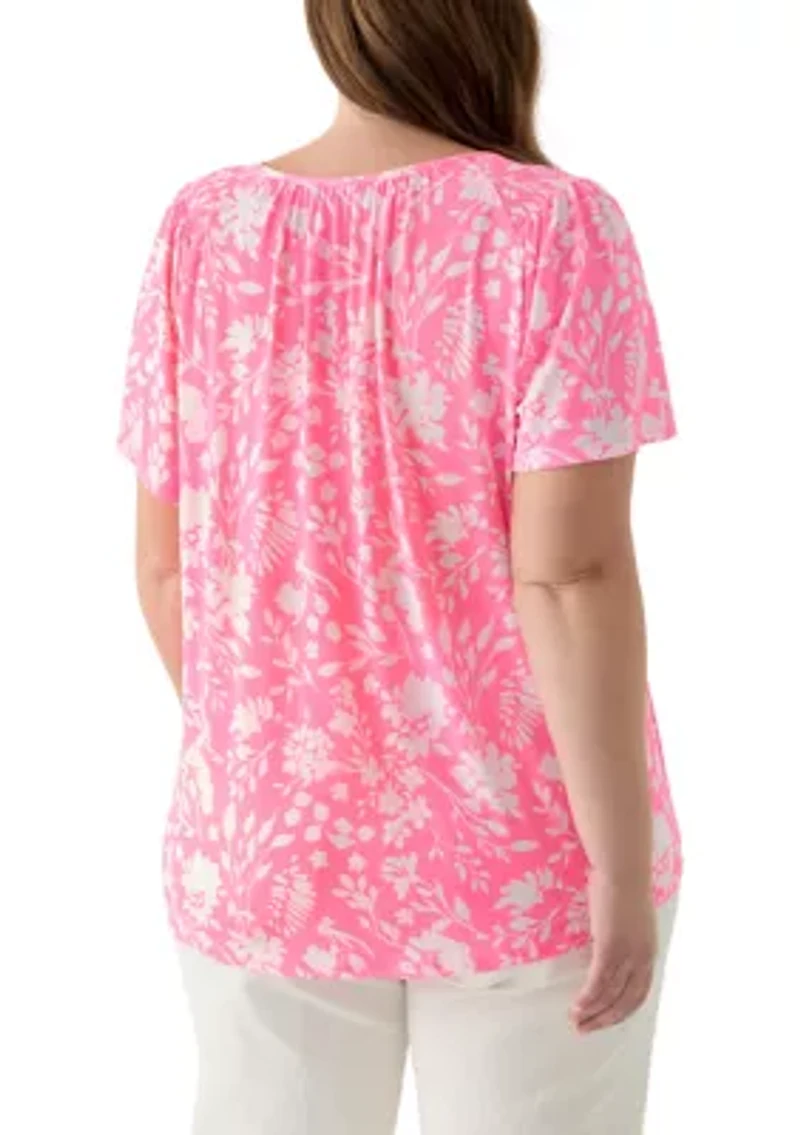 Plus Short Sleeve Smock Yoke T-Shirt