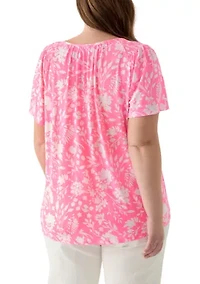 Plus Short Sleeve Smock Yoke T-Shirt