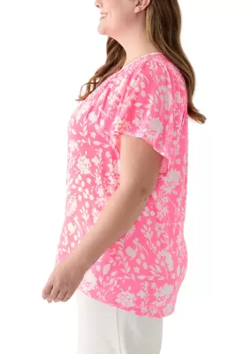 Plus Short Sleeve Smock Yoke T-Shirt