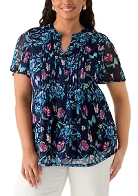 Plus Short Sleeve Mesh Henley Top