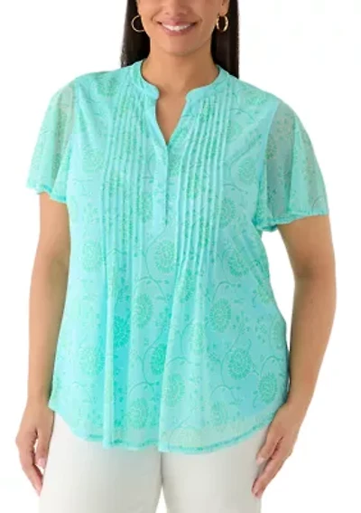 Plus Short Sleeve Mesh Henley Shirt