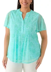 Plus Short Sleeve Mesh Henley Shirt