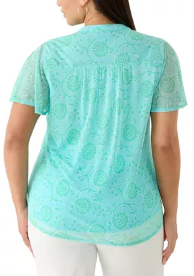 Plus Short Sleeve Mesh Henley Shirt