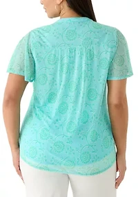 Plus Short Sleeve Mesh Henley Shirt