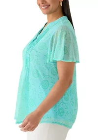 Plus Short Sleeve Mesh Henley Shirt