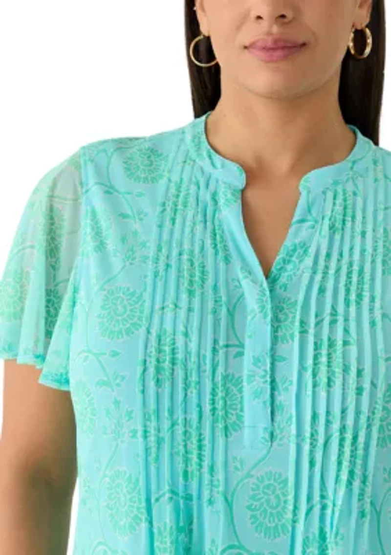 Plus Short Sleeve Mesh Henley Shirt