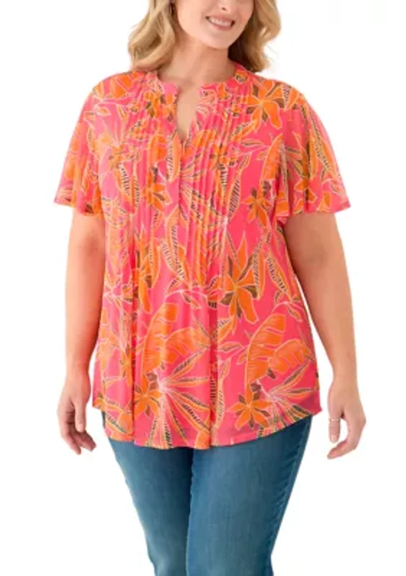 Plus Mesh Printed Blouse