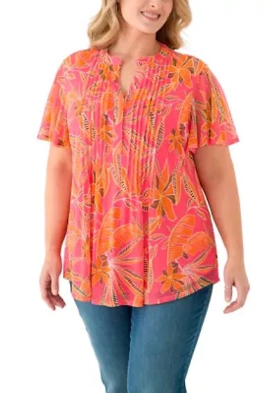 Plus Mesh Printed Blouse