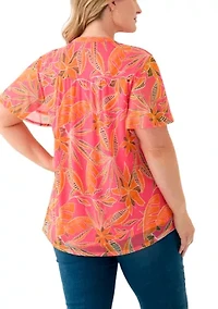 Plus Mesh Printed Blouse