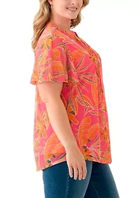 Plus Mesh Printed Blouse