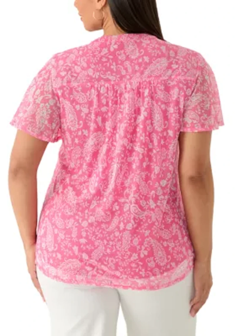Plus Mesh Henley Shirt