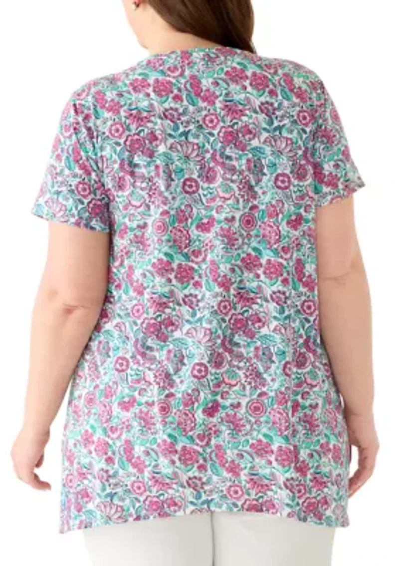 Plus Short Sleeve Pin Tuck Tunic Top