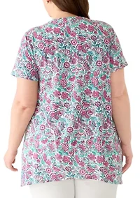 Plus Short Sleeve Pin Tuck Tunic Top