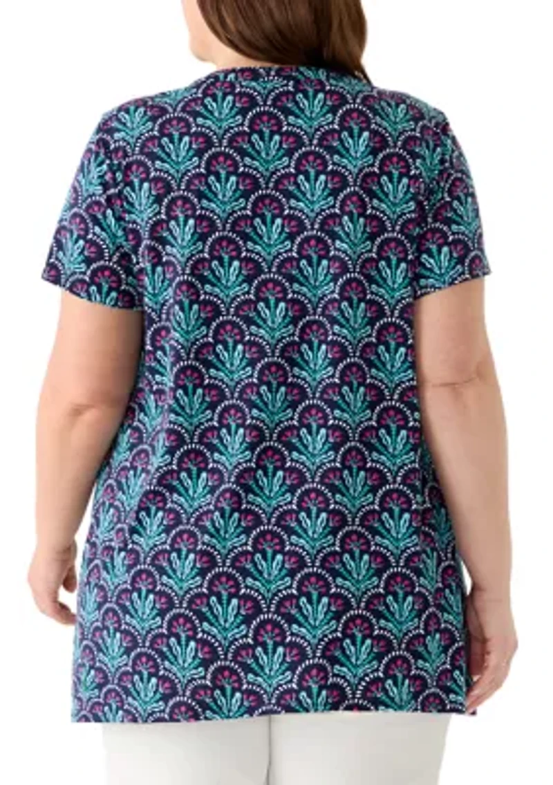 Plus Short Sleeve Pin Tuck Tunic Top