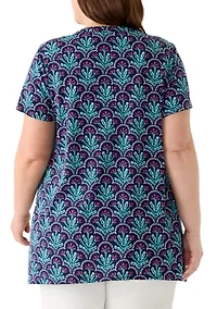 Plus Short Sleeve Pin Tuck Tunic Top