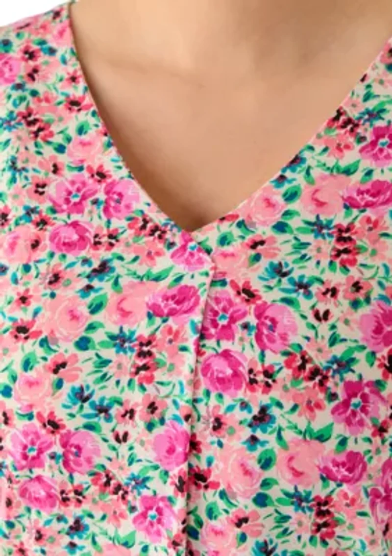 Plus 3/4 Sleeve V-Neck Pleat Detail Top