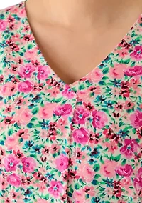 Plus 3/4 Sleeve V-Neck Pleat Detail Top