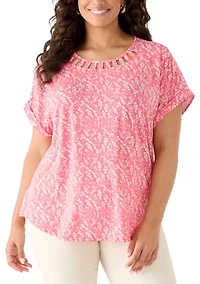 Plus Lattice Neck T-Shirt