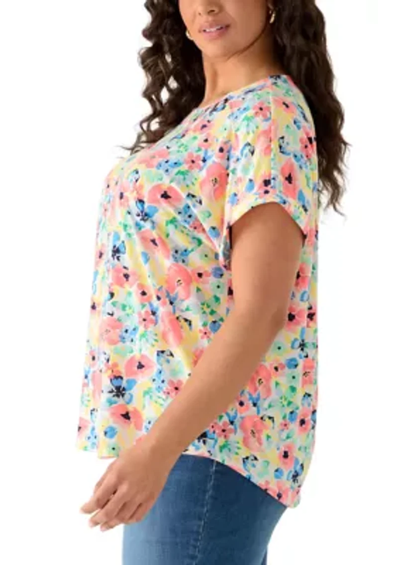 Plus Short Sleeve Lattice Neck T-Shirt