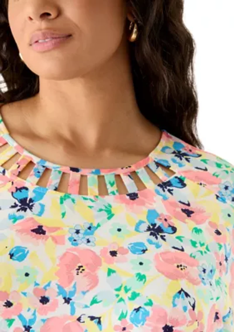 Plus Short Sleeve Lattice Neck T-Shirt