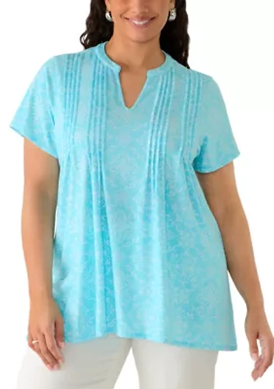 Plus Pintuck Short Sleeve Tunic Top