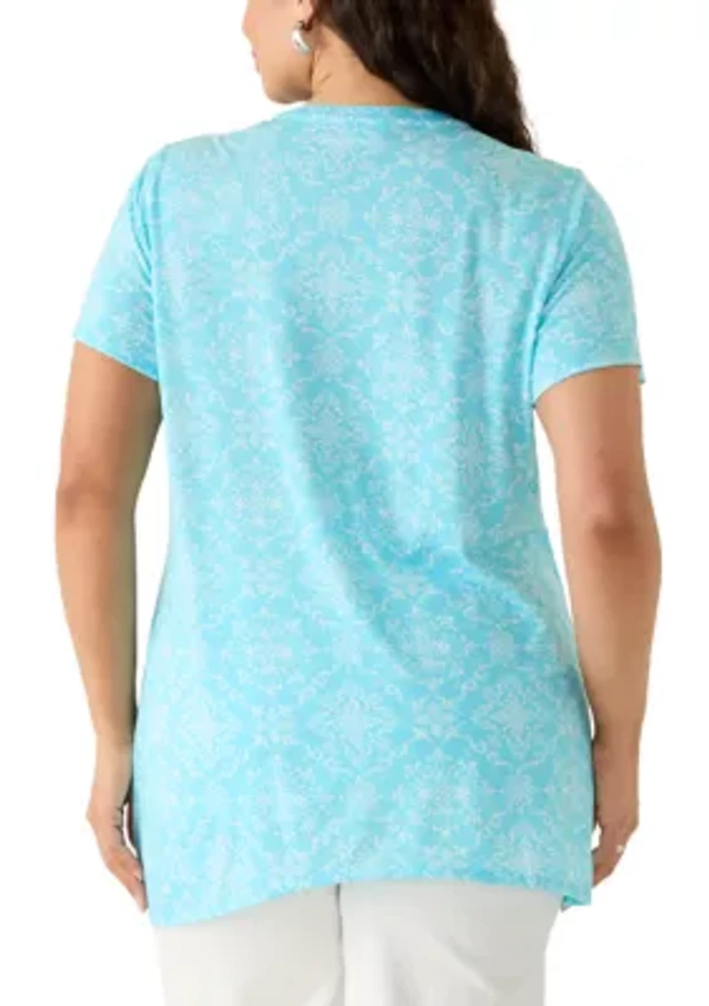 Plus Pintuck Short Sleeve Tunic Top