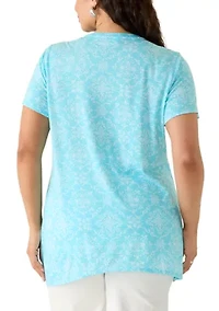Plus Pintuck Short Sleeve Tunic Top