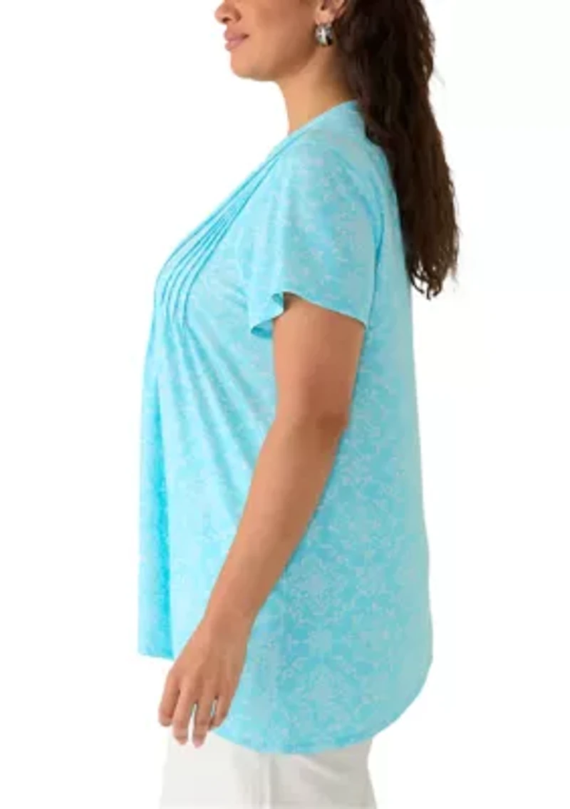 Plus Pintuck Short Sleeve Tunic Top