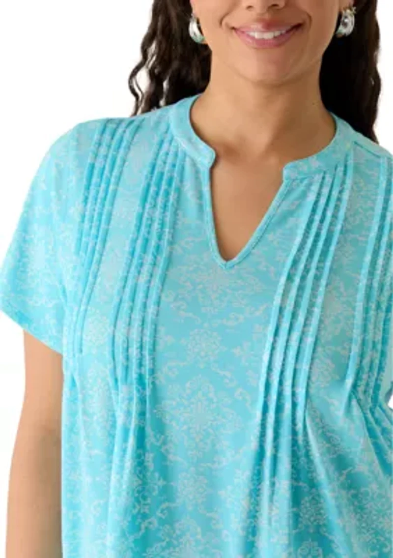 Plus Pintuck Short Sleeve Tunic Top