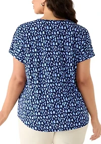 Plus Short Sleeve Lattice Neck T-Shirt