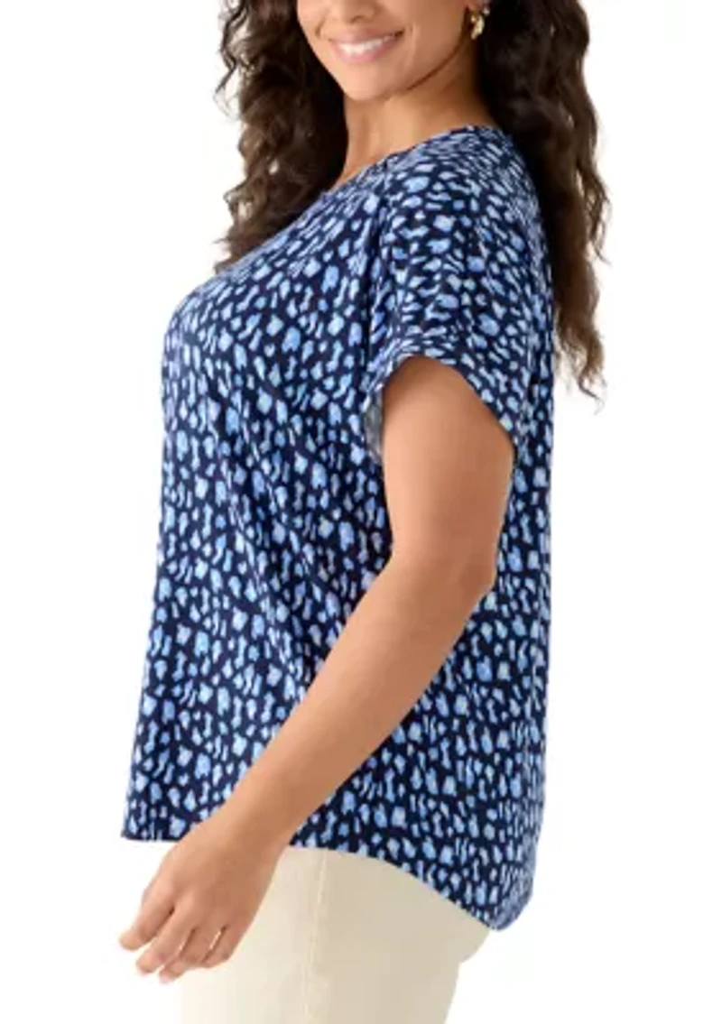 Plus Short Sleeve Lattice Neck T-Shirt