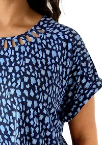 Plus Short Sleeve Lattice Neck T-Shirt